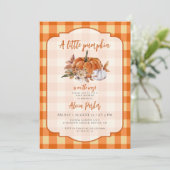 QR-code kleine pompoen oranje gingham baby shower Kaart (Staand voorkant)