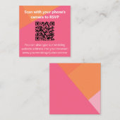 QR Code Kleurblok Oranje Roze bruiloft RSVP Informatiekaartje (Voorkant / Achterkant)