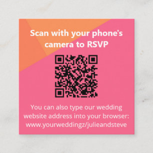 QR Code Kleurblok Oranje Roze bruiloft RSVP Informatiekaartje