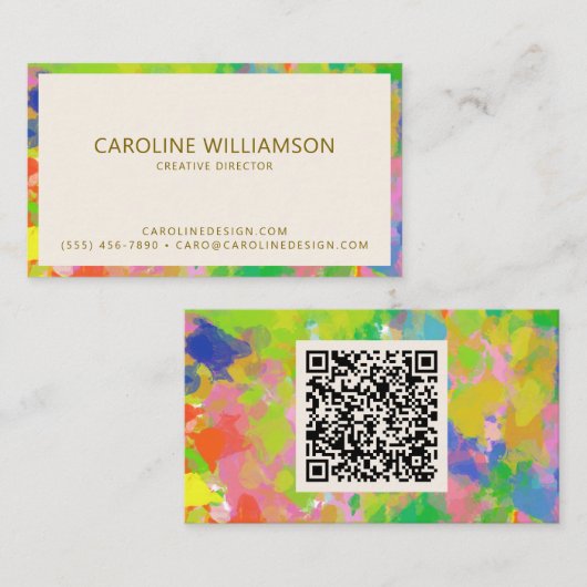 QR-code Kleurrijke Abstracte Schildering Kunstenaa Visitekaartje (Voorkant / Achterkant)