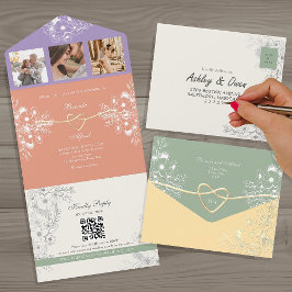 QR Code Kleurrijke Bloemrijke Lente Bruiloft All In One Uitnodiging