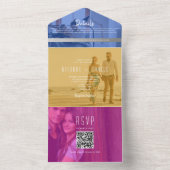QR Code Kleurrijke Foto Bruiloft All In One Uitnodiging (Binnen)