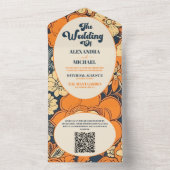 QR Code Kleurrijke Groovy Retro 70s Bloemenbruilof All In One Uitnodiging (Binnen)