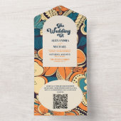 QR Code Kleurrijke Groovy Retro 70s Bloemenbruilof All In One Uitnodiging (Binnen)