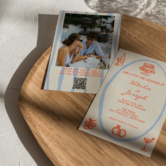 QR-code Kleurrijke Hand Geschreven Foto Leuke brui Kaart