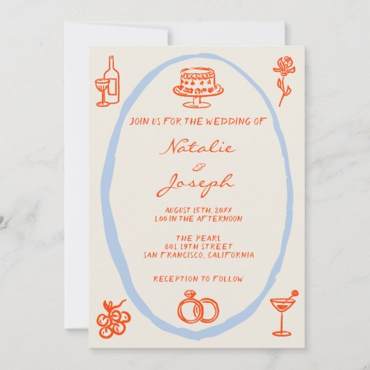 QR Code Kleurrijke Hand Geschreven Whimsical Weddi Kaart (Voorkant)