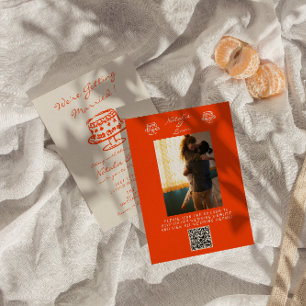 QR Code Kleurrijke Handgetekende Cake Foto Huwelij Kaart
