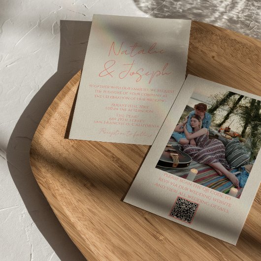 QR-code Kleurrijke pastel grillige foto bruiloft Kaart