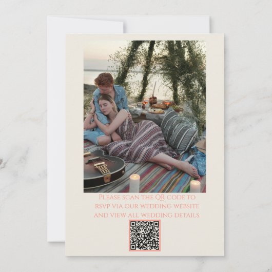 QR-code Kleurrijke pastel grillige foto bruiloft Kaart (Achterkant)