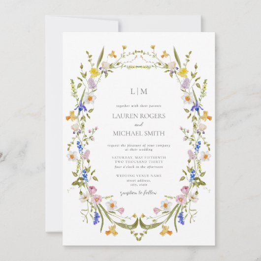 QR Code Kleurrijke Tuin Monogram Bruiloft Kaart (Voorkant)