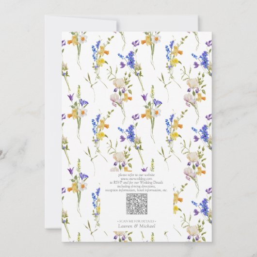 QR Code Kleurrijke Tuin Monogram Bruiloft Kaart (Achterkant)