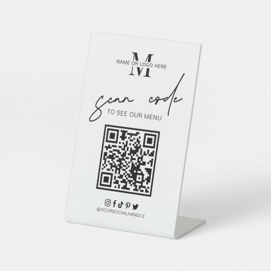 QR Code Koffiewinkel Menu Minimaal Zwart Wit Logo Reclamebord Met Voetstuk (Voorkant)