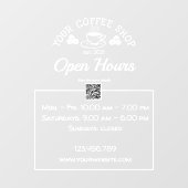 QR-code koffiewinkel, open-uurteken Raamsticker (Vel)