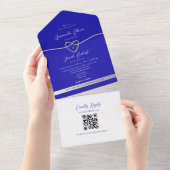 QR Code Koningsblauw Zilveren Glitter Bruiloft All In One Uitnodiging (Afscheurbaar)