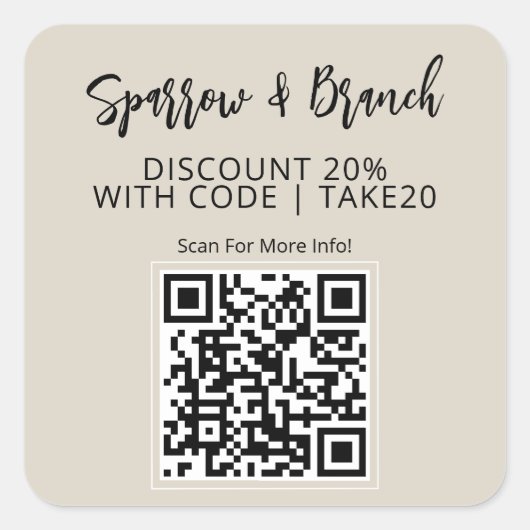 QR-code Korting Coupon scannable Vierkante Sticker (Voorkant)