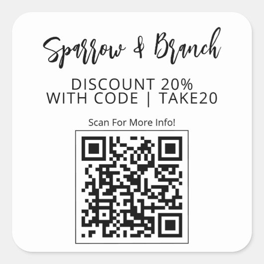 QR-code kortingscoupon scanbaar Vierkante Sticker (Voorkant)