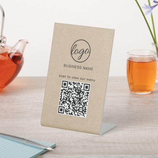 QR Code Kraft Business Logo Restaurant Menu Reclamebord Met Voetstuk (Insitu)