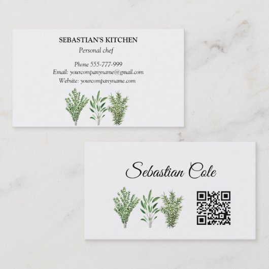 QR Code Kruiden Culinair Chef Cateraar Restaurant Visitekaartje (Voorkant / Achterkant)