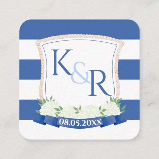 QR Code Kust Blauw en Wit Crest Bruiloft RSVP Informatiekaartje (Achterkant)