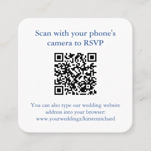 QR Code Kust Blauw en Wit Crest Bruiloft RSVP Informatiekaartje (Voorkant)