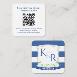 QR Code Kust Blauw en Wit Crest Bruiloft RSVP Informatiekaartje