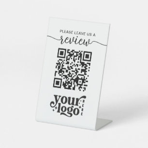 QR-code Laat een Review achter Reclamebord Met Voetstuk