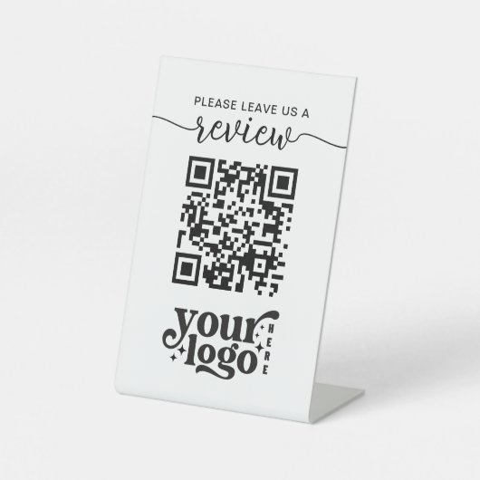 QR-code Laat een Review achter Reclamebord Met Voetstuk (Voorkant)