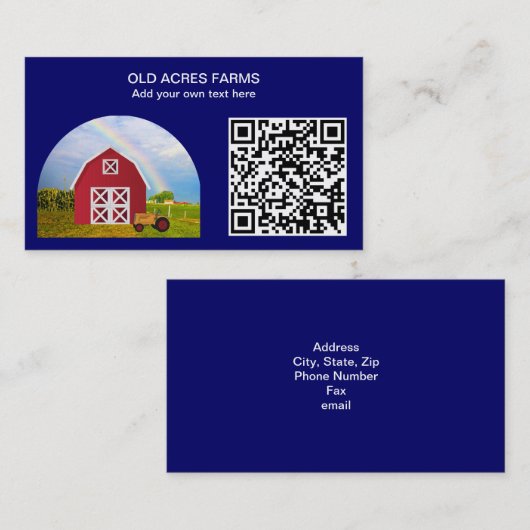 QR Code Land Boerderij Rode Barn Blue Sky Naam Visitekaartje (Voorkant / Achterkant)