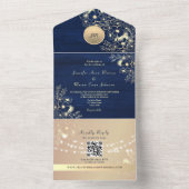 QR Code Landelijk Navy Roze Goud Bruiloft All In One Uitnodiging (Binnen)