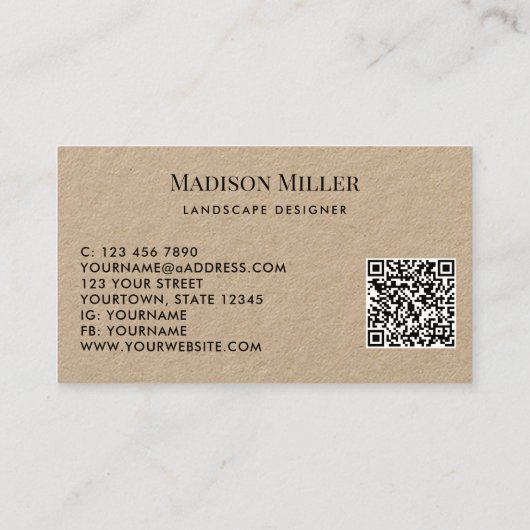 QR Code Landscape Designer Greenery  Visitekaartje (Achterkant)