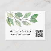 QR Code Landscape Designer Waterverf Greenery Visitekaartje (Voorkant)