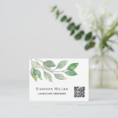 QR Code Landscape Designer Waterverf Greenery Visitekaartje (Staand voorkant)