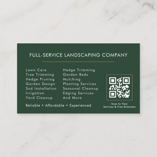 QR Code Landscaping Lawn Service Green Modern  Visitekaartje (Achterkant)