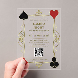 QR-code Las Vegas Casino Night Afstudeerceremonie Acryl Uitnodigingen