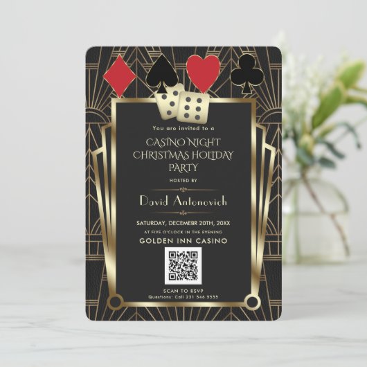 QR-code Las Vegas Casino Night Kerstvakantie I Kaart (Staand voorkant)