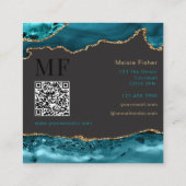 QR Code Lashes Teal Turquoise Gold Agate Monogram Vierkante Visitekaartje (Achterkant)