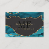 QR Code Lashes Teal Turquoise Gold Agate Monogram Visitekaartje (Voorkant)