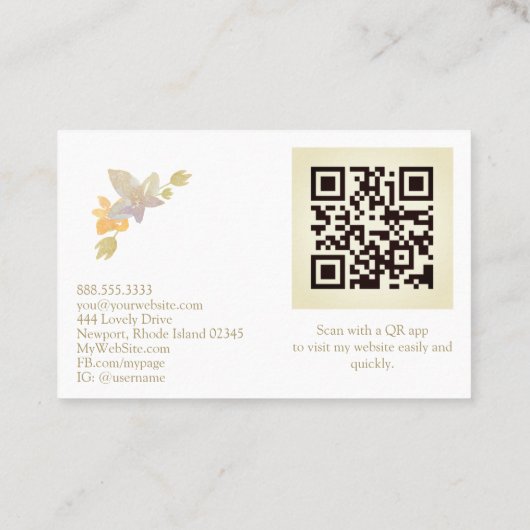 *~* QR CODE Lavendel Elegante Glitter Flower Visitekaartje (Achterkant)