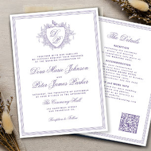 QR-code lavendel kam wedding monogram Kaart