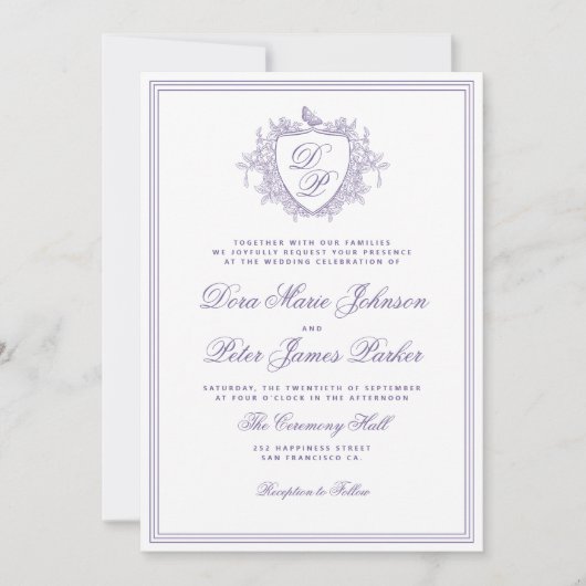 QR-code lavendel kam wedding monogram Kaart (Voorkant)