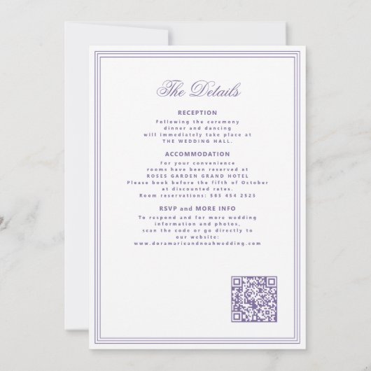 QR-code lavendel kam wedding monogram Kaart (Achterkant)