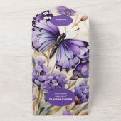 QR Code Lavendel Paarse Bloemen Elegante Bruiloft All In One Uitnodiging (Buitenkant)