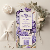 QR Code Lavendel Paarse Bloemen Elegante Bruiloft All In One Uitnodiging