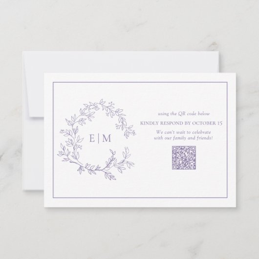 QR Code Lavender Leafy Crest Monogram Weddenschap RSVP Kaartje (Achterkant)