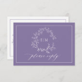 QR Code Lavender Leafy Crest Monogram Weddenschap RSVP Kaartje (Voorkant / Achterkant)