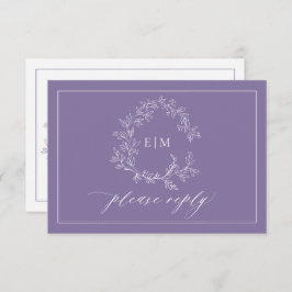 QR Code Lavender Leafy Crest Monogram Weddenschap RSVP Kaartje