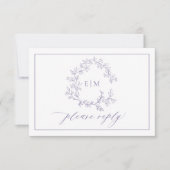 QR Code Lavender Leafy Crest Monogram Weddenschap RSVP Kaartje (Voorkant)