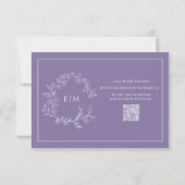 QR Code Lavender Leafy Crest Monogram Weddenschap RSVP Kaartje (Achterkant)