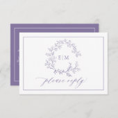 QR Code Lavender Leafy Crest Monogram Weddenschap RSVP Kaartje (Voorkant / Achterkant)