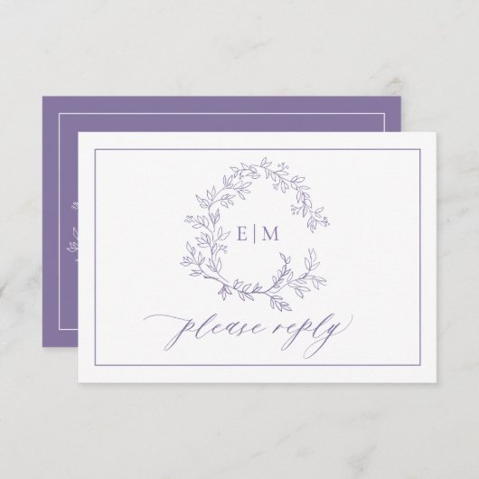QR Code Lavender Leafy Crest Monogram Weddenschap RSVP Kaartje (Voorkant / Achterkant)